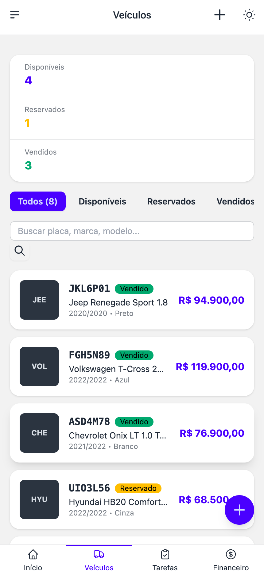 App no celular - Veículos