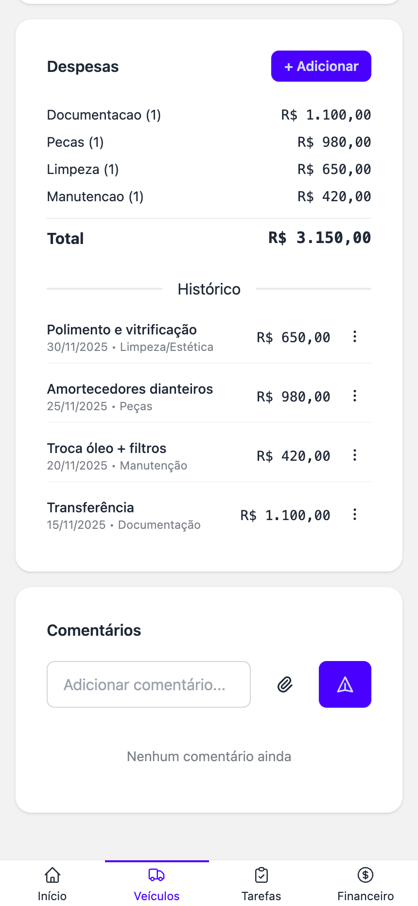 App no celular - Gastos